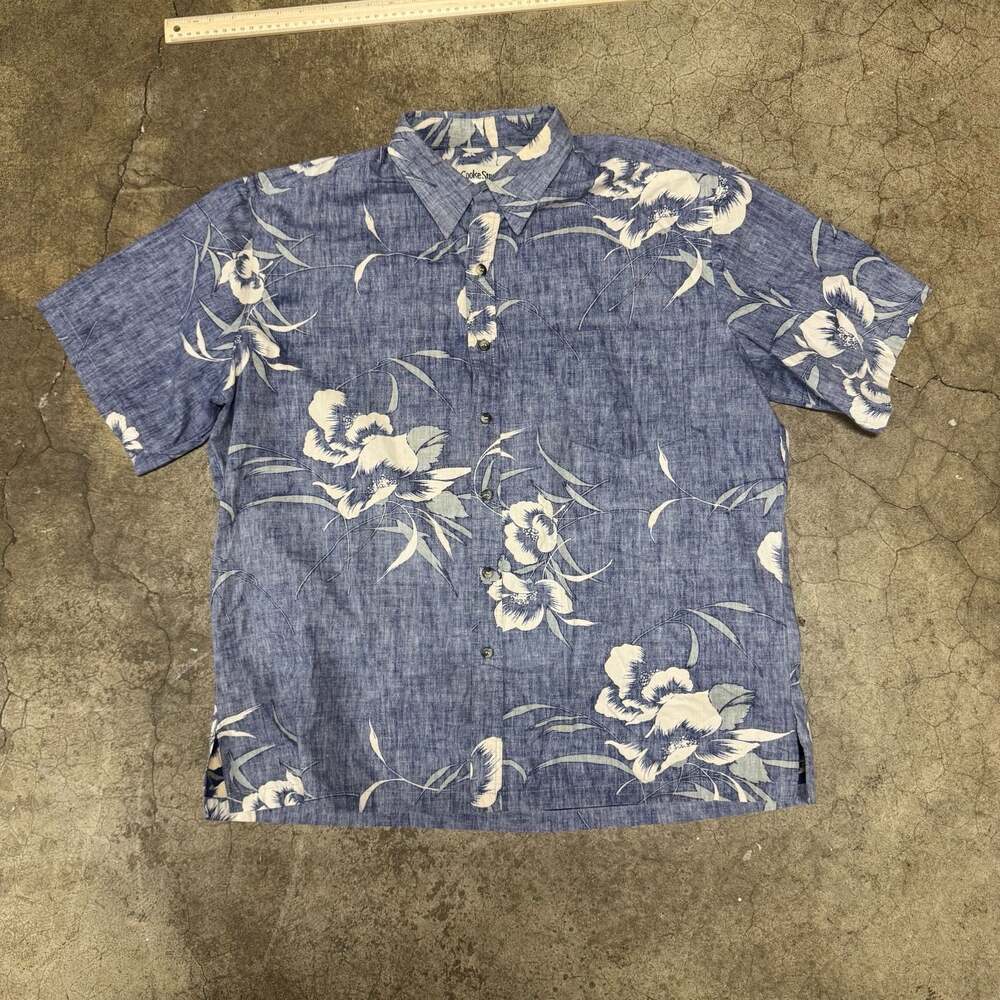 Cooke Street Honolulu Men's Blue Floral Short Sleeve 100% Cotton Aloha Camp Shir
